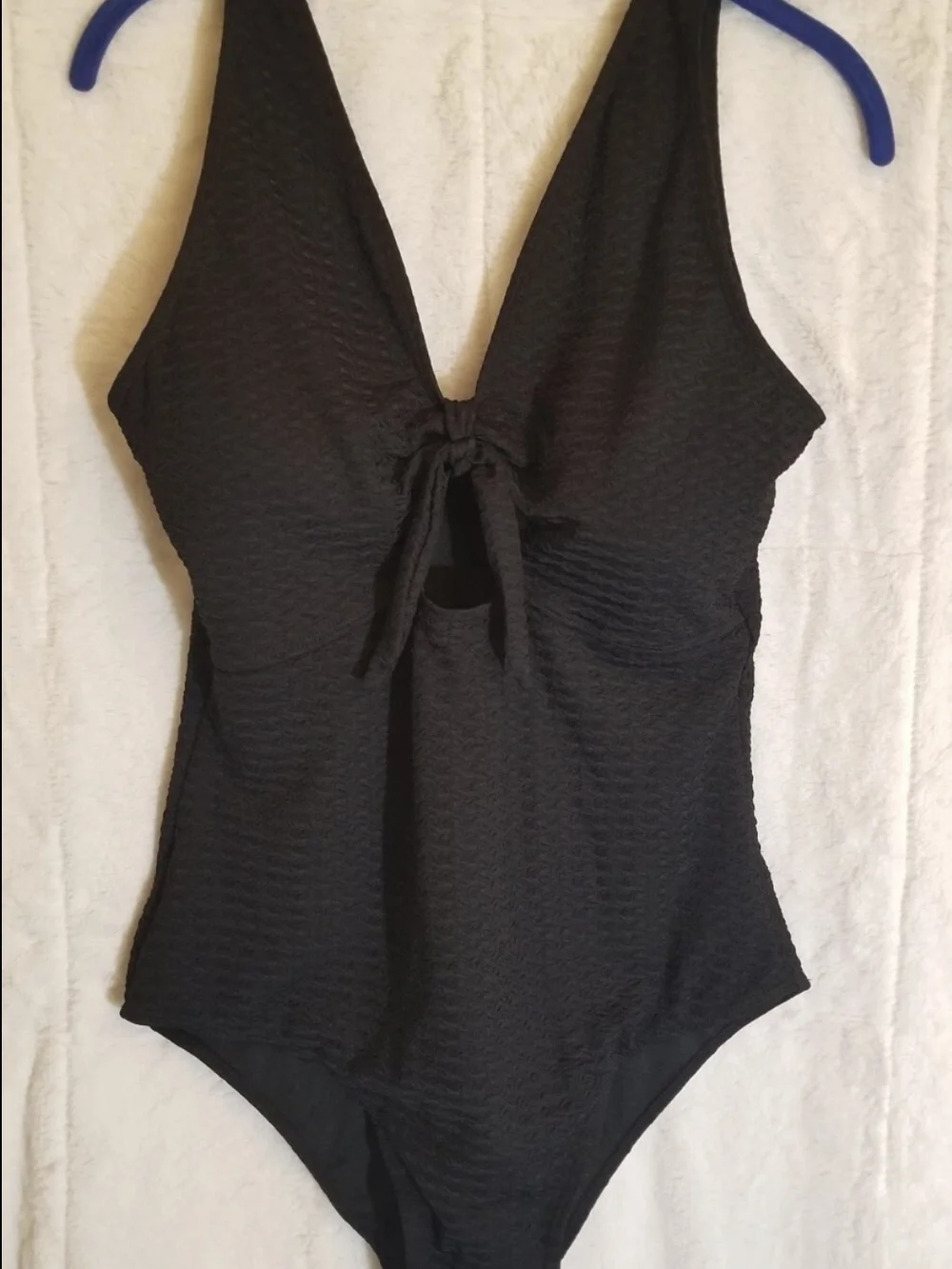 SHEIN Black Textured One-Piece Swimsuit with Front Tie - Picture 6 of 10